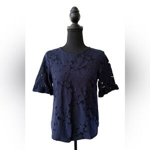 Monteau Navy Blue Floral Lace Blouse